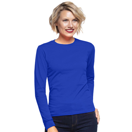 DAMSKA koszulka,  z długim rękawem, gładka, ciepła, PREMIUM, JHK, TSRLPRM LS, chabrowa